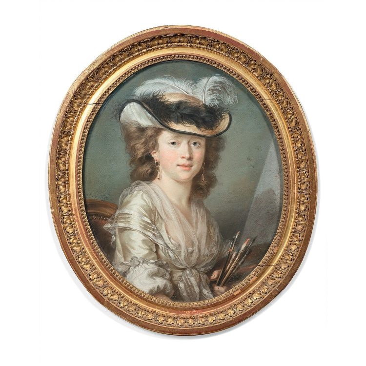 ADELAÏDE LABILLE-GUIARD (Paris, 1749-1803), Autoportrait. Pastel Signé et daté en bas à gauche « Labille F Guiard 1782 ». Cadre d’origine, 62 x 51 cm. Vendu 843 800 euros (avec frais). 