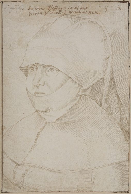 Portrait de Susanna Pfeffinger (Sélestat 1465-Strasbourg 1538), épouse de Friedrich Prechter, en buste de trois-quarts vers la gauche, 1517 Pointe d’argent sur papier préparé à la poudre d’os, 15,7 x 10,4 cm, Monogrammé « HB » en haut à gauche et daté de « 1517 » en haut à droite. Estimation : 1 500 000 euros - 3 000 000 euros 