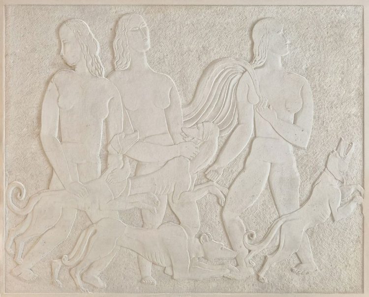 Ossip Zadkine, Femmes et chiens, XXᵉ siècle, bas-relief, dimensions non précisées. Adjugé 351 000 euros (frais inclus) par Ader le 28 novembre à Paris. Préempté par le musée Zadkine.