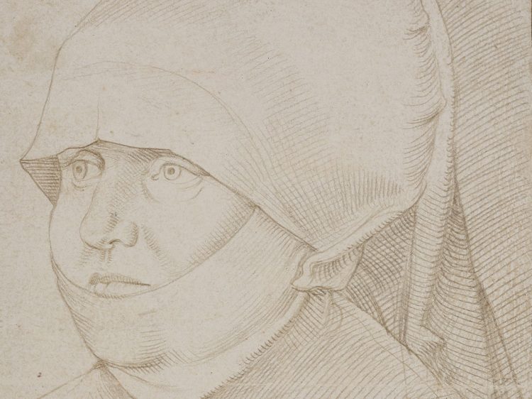 Dos du dessin, Portrait de Susanna Pfeffinger (Sélestat 1465-Strasbourg 1538), épouse de Friedrich Prechter, en buste de trois-quarts vers la gauche, 1517 Pointe d’argent sur papier préparé à la poudre d’os, 15,7 x 10,4 cm, Monogrammé « HB » en haut à gauche et daté de « 1517 » en haut à droite . Estimation : 1 500 000 euros - 3 000 000 euros