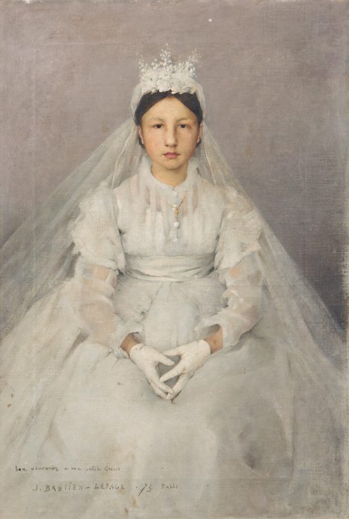Jules Bastien-Lepage, La Communiante, vers 1875, huile sur toile, dimensions non précisées. Adjugée 97 500 euros (frais inclus) par Ader le 27 mai à Paris. Préemptée par le musée d’Orsay.