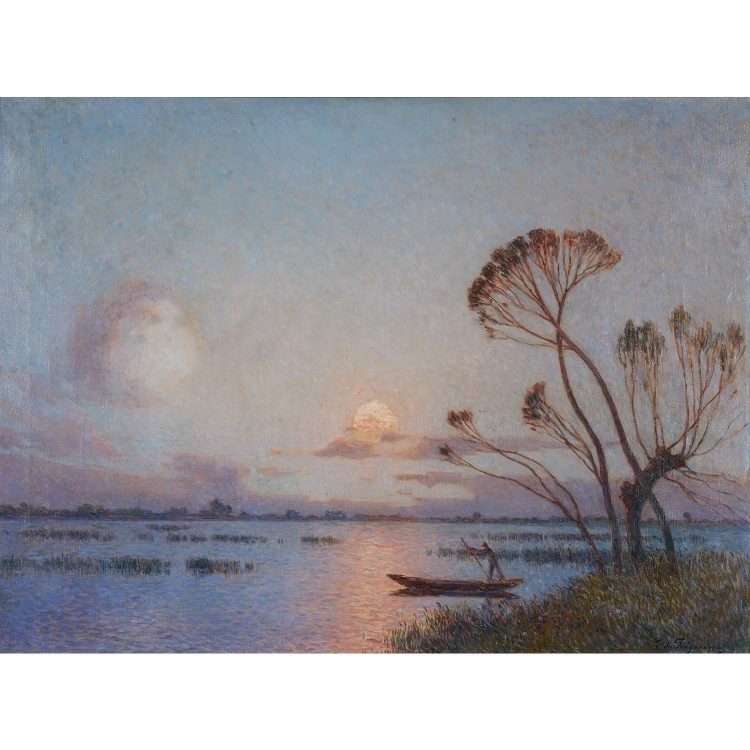 Ferdinand LOYEN DU PUIGAUDEAU (1864-1930) Paysage de Brière au clair de lune Huile sur toile Signé en bas à droite Oil on canvas; signed lower right 60 x 81 cm