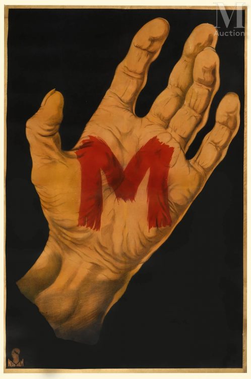 1931 de Fritz Lang, avec Peter Lorre. Affiche allemande entoilée, 140 x 92 cm, état A- Restauration sur les plis